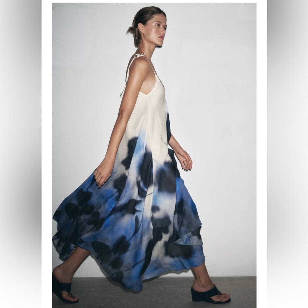 Zara 100% ramie print dress